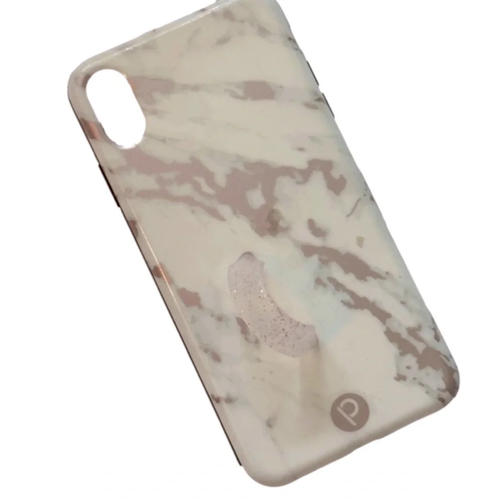 Loopy MAX iPhone XR white & rose gold marble with clear rose gold glitter loopy